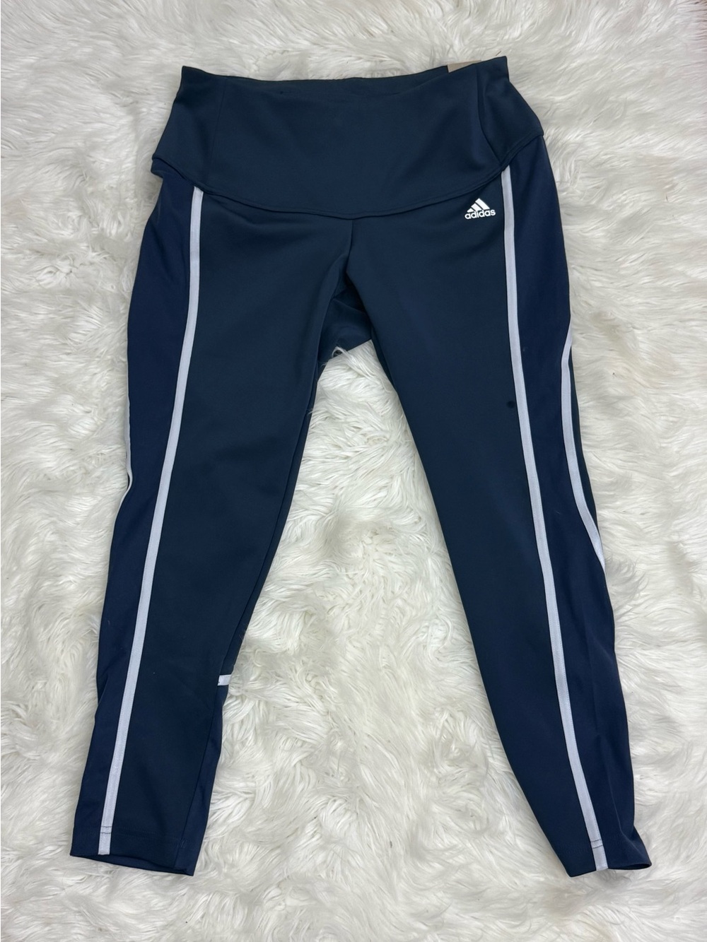 adidas Navy Leggings with White Side Stripes